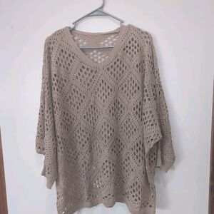 Tan Crocheted Blouse Swimwear Coverup 4XL